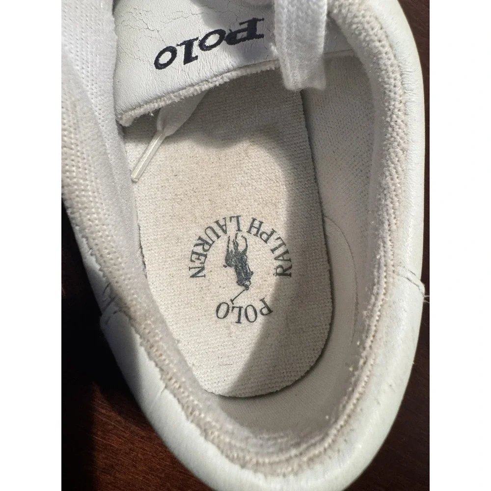 Polo Ralph Lauren Women's 6.5 White Leather Sneakers Low Top Lace Up Pony Logo